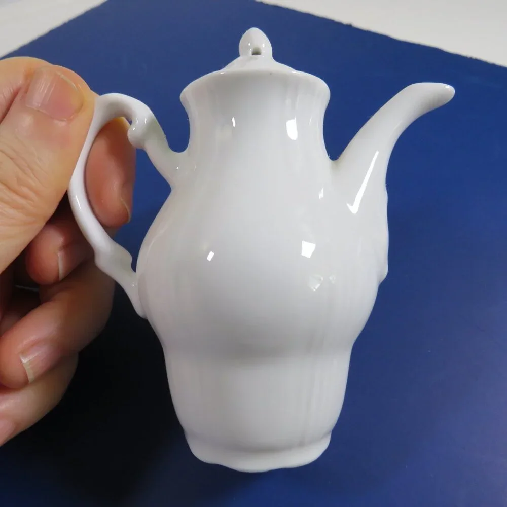 VTG Mini Tea Set Trio: White Porcelain Tea Bag Rest, Tall Ornament & Rose Cream